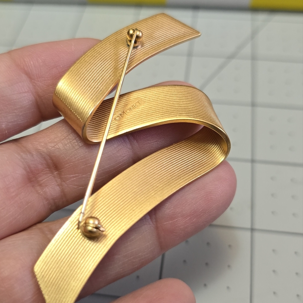 Monet Gold-Tone Ribbon Brooch - Picture 4 of 5